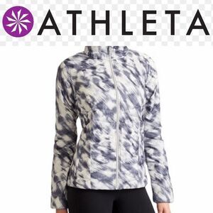 ATHLETA DOWN QUILTED LIGHTWEIGHT GOOSE GRAY CREAM JACKET SKI COAT XS SMALL